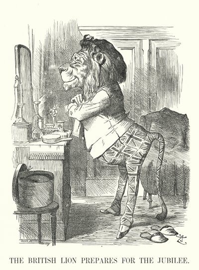 Punch-sarjakuva: Brittileijona valmistautuu juhlapäivään - Queen Victoria