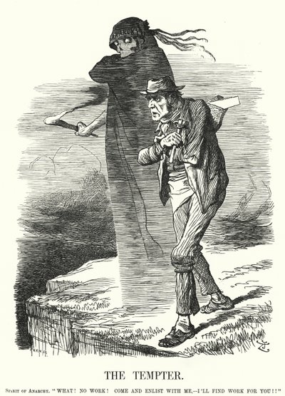 Punch-sarjakuva: The Tempter - anarkismin kiusaus työttömille (kaiverrus) tekijältä John (after) Tenniel