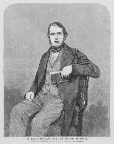 Sir Charles Trevelyan, brittiläinen siirtomaahallintovirkamies (kaiverrus). tekijältä John (after) Watkins