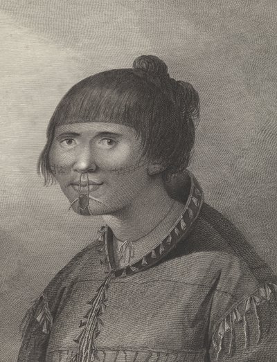Oonalashkan nainen, 1700-luvun loppupuoli (kaiverrus). tekijältä John (after) Webber
