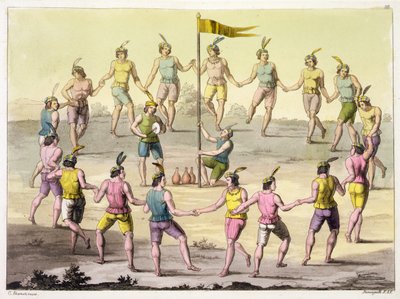 Mga Chilean Indian na Gumagawa ng Seremonyal na Sayaw (ukit)finn tekijältä John (after) White