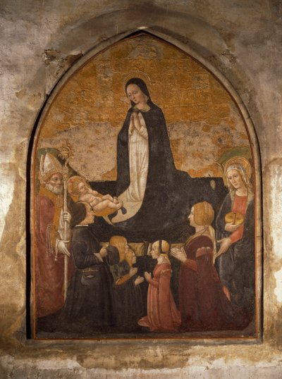 Italia, Milano, Pyhän Marian armollisen kirkko, Tornin kappeli, Neitsyt palvoo lasta, fresko tekijältä Walter Charles Mills
