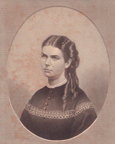 Pastori Edward Archibald Wanlessin vaimon Ada Kinsmanin (1845-1871) muotokuva, FE Jonesin kaiverrus, noin 1870 tekijältä Walter Charles Mills