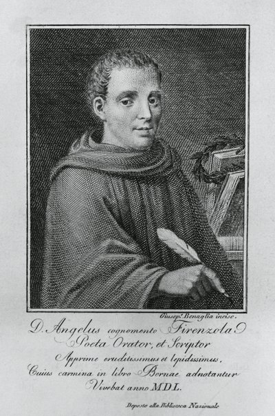 Agnolo Firenzuolan (1493-1543), italialaisen kirjailijan ja humanistin muotokuva, Giuseppe Benaglian (noin 1796-1830) kaiverrus tekijältä Walter Charles Mills