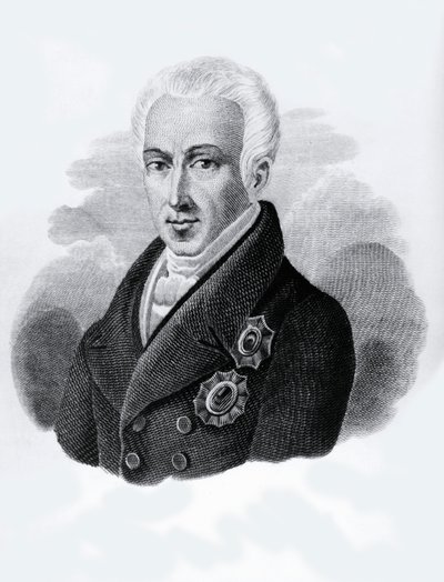 Kreivi Ioannis Antonios Kapodistriasin (1776-1831), Kreikan tasavallan presidentin 1828-1831 muotokuva, kaiverrus tekijältä Walter Charles Mills