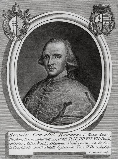 Ercole Consalvin (1757-1824), italialaisen kardinaalin ja poliitikon muotokuva, Carlo Antoninin kaiverrus tekijältä Walter Charles Mills