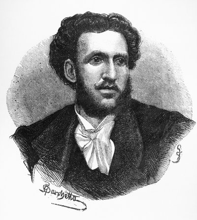 Iginio Ugo Tarchettin (1839-1869), italialaisen kirjailijan, runoilijan ja toimittajan muotokuva, kaiverrus tekijältä Walter Charles Mills