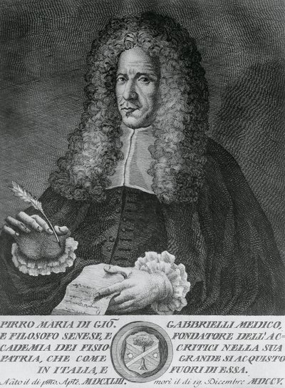 Pirro Maria Gabbriellin (1643-1705), italialaisen filosofin ja teoreettisen lääketieteen ja kasvitieteen professorin muotokuva, Cosimo Zocchin kaiverrus (toiminut 1740 - noin 1787) tekijältä Walter Charles Mills