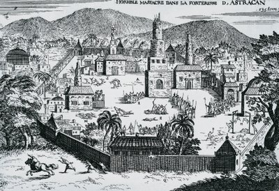 Stepan Razinin johtamat kasakat hyökkäsivät Astrahanin linnoitukseen vuonna 1670 Venäjällä tekijältä Walter Charles Mills