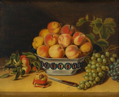 Asetelma: Persikat ja viinirypäleet, n. 1825. tekijältä John Archibald Woodside