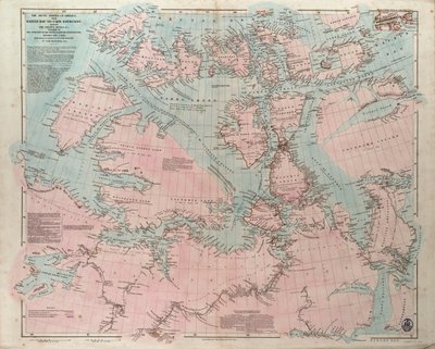 Amerikan arktiset rannikot Baffin Baysta Cape Bathurstiin, jossa näkyvät useiden brittiläisten retkikuntien upseerien vuosina 1818 ja 1859 tutkimat rannikot ja joet. tekijältä John Arrowsmith