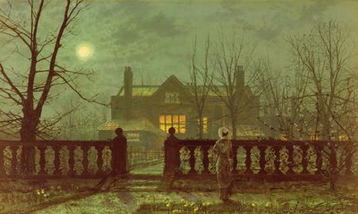 Nainen puutarhassa kuunvalossa, 1882 tekijältä John Atkinson Grimshaw