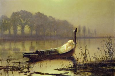 "The Lady of Shalott", n. 1875 (öljy kankaalle) tekijältä John Atkinson Grimshaw