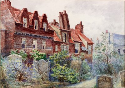 Talot Silver Streetillä All Saints Churchyardista, Newcastle upon Tyne, 1886 vartaloväri, kynä ja wc paperilla tekijältä John Atlantic Stephenson