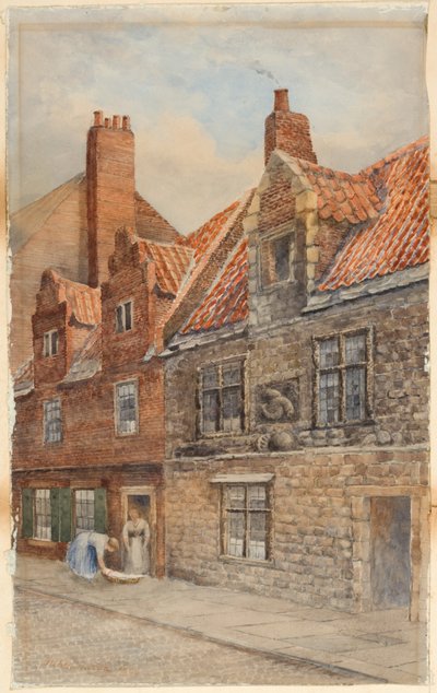 Dolphin House, Low Friar Street, Newcastle upon Tyne (vartaloväri, kynä ja wc paperilla) tekijältä John Atlantic Stephenson
