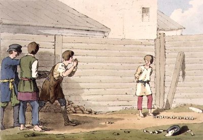 Babki, taiteilijan kaivertama taiteilijan käytöstavat, tavat ja huvit, nide 13, levy 13, pub. 1803 (akvatinta) tekijältä John Augustus Atkinson