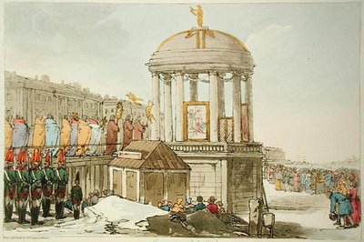Veden pyhitys, taiteilijan kaivertama, julkaistu 1804 (värilitho) tekijältä John Augustus Atkinson