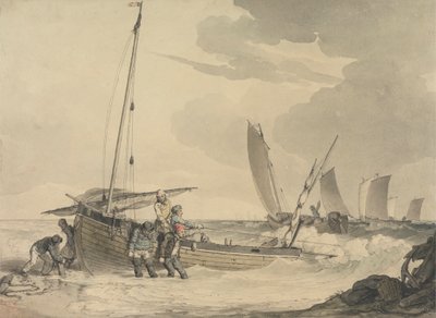 Kalastaja laskeutumassa merelle tekijältä John Augustus Atkinson