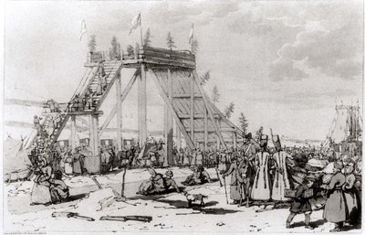 Ice Hills, John Atkinsonin ja James Walkerin teoksesta "Venäläisten tapojen, tapojen ja huvitusten maalauksellinen esitys", julkaistu 1804 tekijältä John Augustus Atkinson