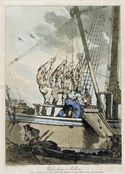 Hiilen purkaminen lastista ja höyrylaivasta tekijältä John Augustus Atkinson