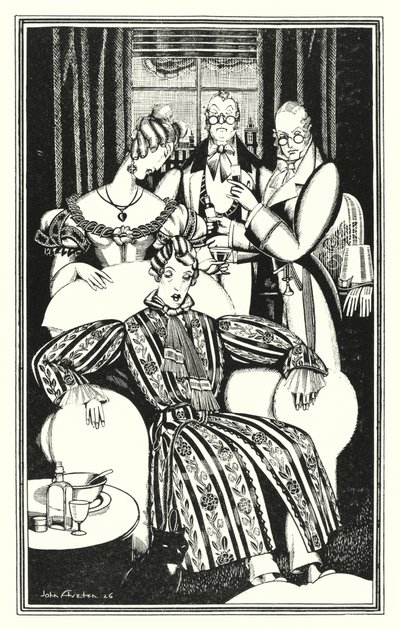 Lord Byronin kuvitus Don Juanille: En tiedä miten se oli, mutta hän sairastui (litho) tekijältä John Austen