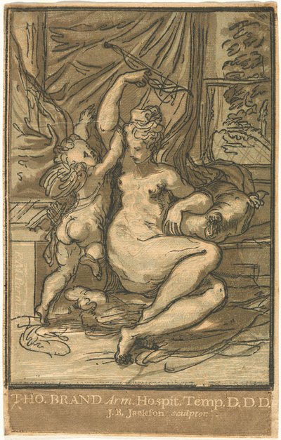 Venus ja Cupid jousella tekijältä John Baptist Jackson, after Parmigianino
