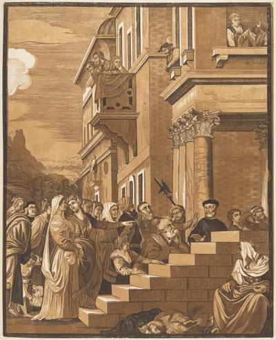 Neitsyen esitys temppelissä (keskipaneeli) tekijältä John Baptist Jackson after Titian