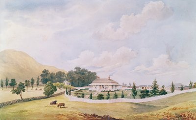 Harry Cobleysin talo, Devonport, Auckland, Uusi-Seelanti, rakennettu n. 1867 (wc ja kiinalainen valkoinen paperilla) tekijältä John Barr Clark Hoyte