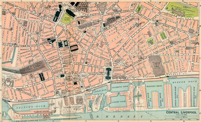Liverpoolin keskusta, 1900-luku tekijältä John Bartholomew