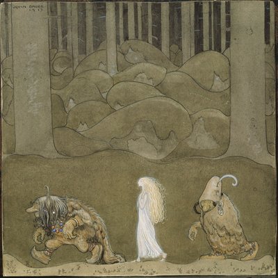La Princesse et les Trolls - Prinsessa ja peikot - Bauer, John (1882-1918) - 1913 - Akvarelli, guassi paperille - 25x25 - Tukholman kansallismuseo tekijältä John Bauer