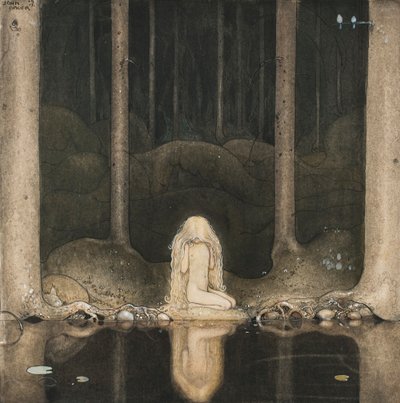  Tuvstarr istuu yhä siinä ja katsoo kaihoisasti veteen - tekijältä John Bauer