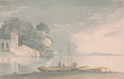 Vene ja hahmot järven rannalla tekijältä John Baverstock Knight