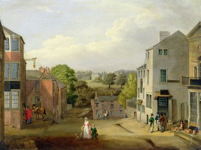 Katukuva Chorleyssa, Lancashire, näkymä Chorley Halliin, n. 1790-1817 tekijältä John, Bird