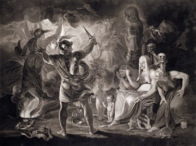 Macbeth, kolme noitaa ja Hecate, 1805 tekijältä John Boydell