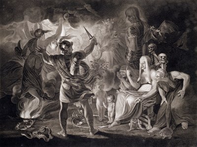 Macbeth, kolme noitaa ja Hecate, 1805 tekijältä John Boydell