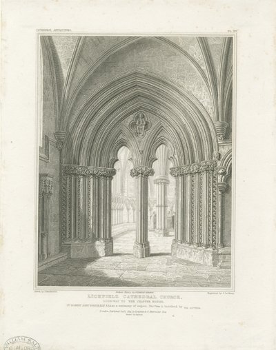 Lichfieldin katedraalin sisätilat - Kapitaalitalon oviaukko: kaiverrus, nd [c 1819] (tulostus) tekijältä John Britton