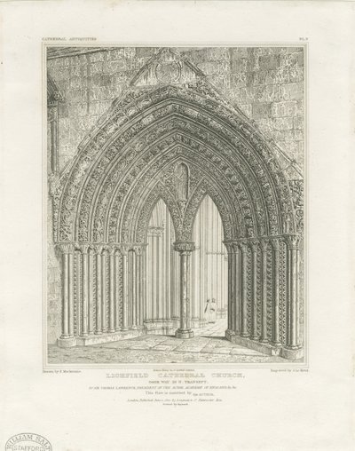 Lichfield Cathedral - North Transept Doorway: kaiverrus, nd [c 1820] (tulostus) tekijältä John Britton