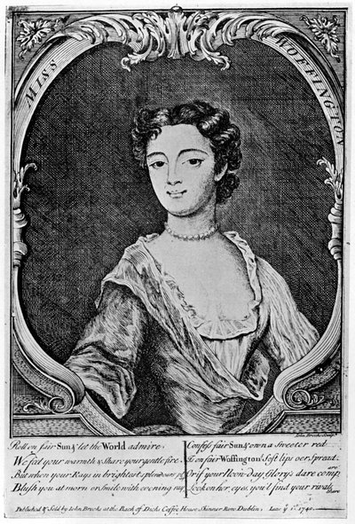 Margaret Peg Woffington 1720-1760, irlantilainen näyttelijä, 1700-luku 1905. tekijältä John Brooks