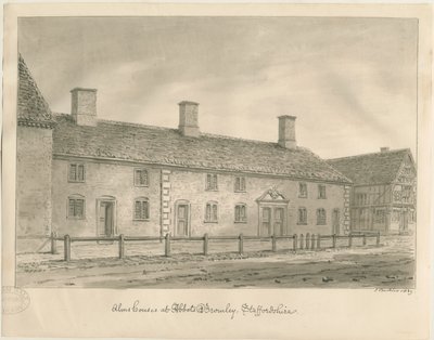 Abbots Bromley Almshouses: seepiapiirustus tekijältä John Buckler
