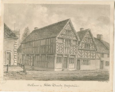 Abbots Bromley Old Houses: seepiapiirustus, 1839 tekijältä John Buckler
