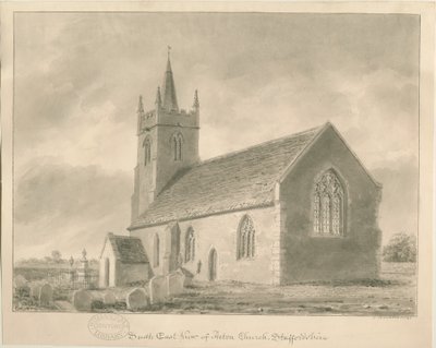 Acton Trussell Church: seepiapiirustus, 1841 tekijältä John Buckler