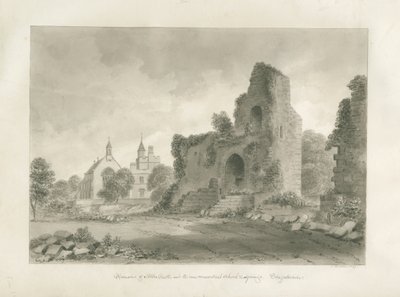 Alton Castle ja "New Conventual School": seepiapiirustus, 1847 tekijältä John Buckler