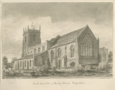 Audley Church: seepiapiirustus, 1840 tekijältä John Buckler