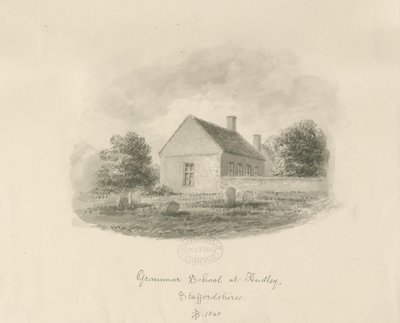 Audley Grammar School: seepiapiirustus tekijältä John Buckler
