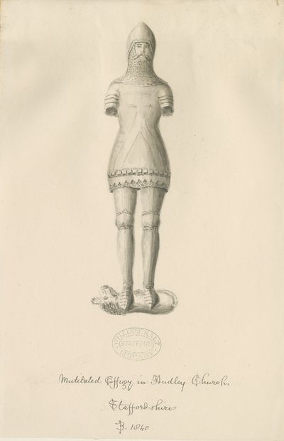 Audley Monuments - "Audley Knight": seepiapiirustus, 1840 tekijältä John Buckler