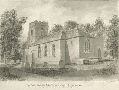 Barlaston Church: seepiapiirros, 1844 tekijältä John Buckler