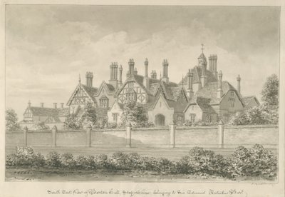 Barton Under Needwood - "Barton Hall": seepiapiirustus, 1839 tekijältä John Buckler