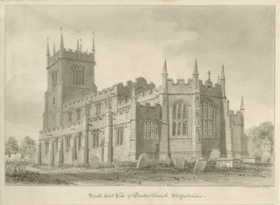 Barton Under Needwood Church: seepiapiirustus tekijältä John Buckler