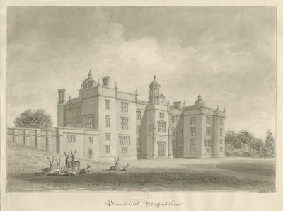 Beaudesert Hall ja Park: seepiapiirustus tekijältä John Buckler