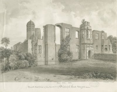 Biddulph Hall (vanha): seepiapiirustus tekijältä John Buckler